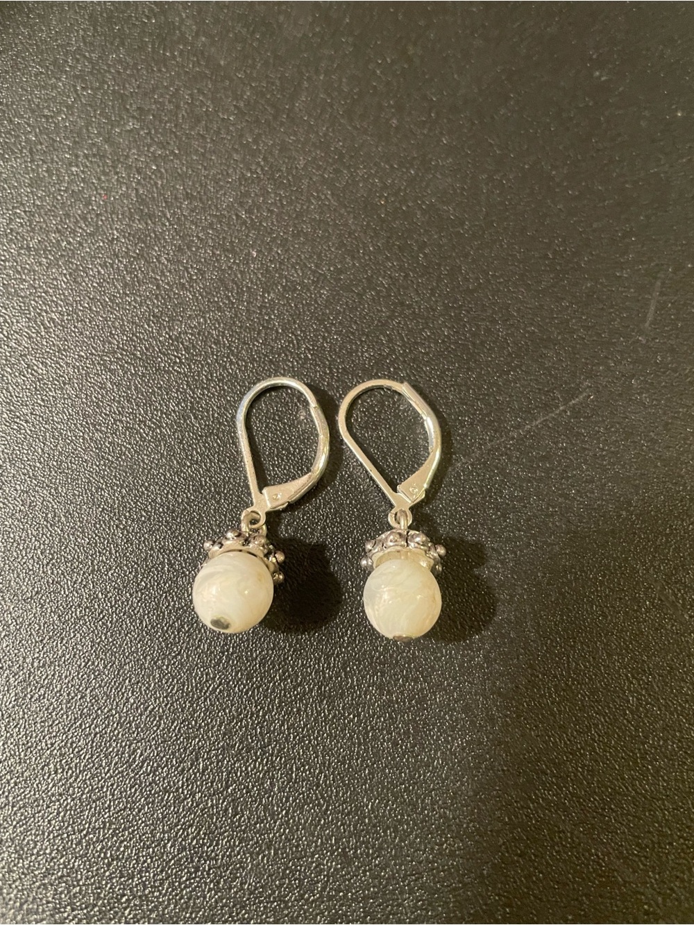 Cream Bead Drop Earrings with Silver Leverback Hooks